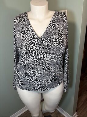 99. Michael Kors Women's Black & White Leopard Print Wrap Top